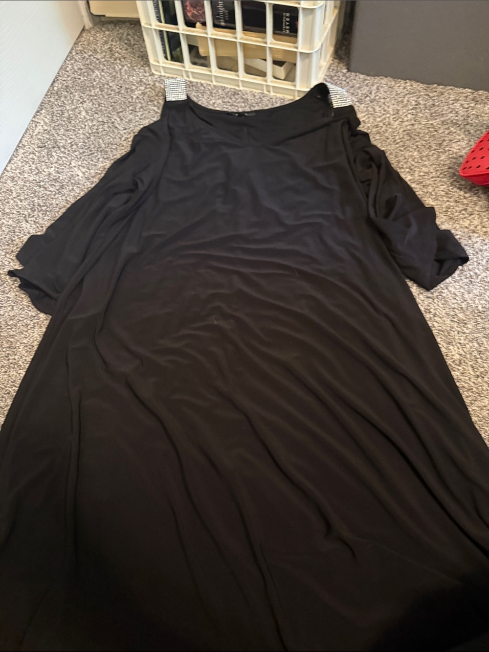 Black Cold-Shoulder Dress with Embellished Straps